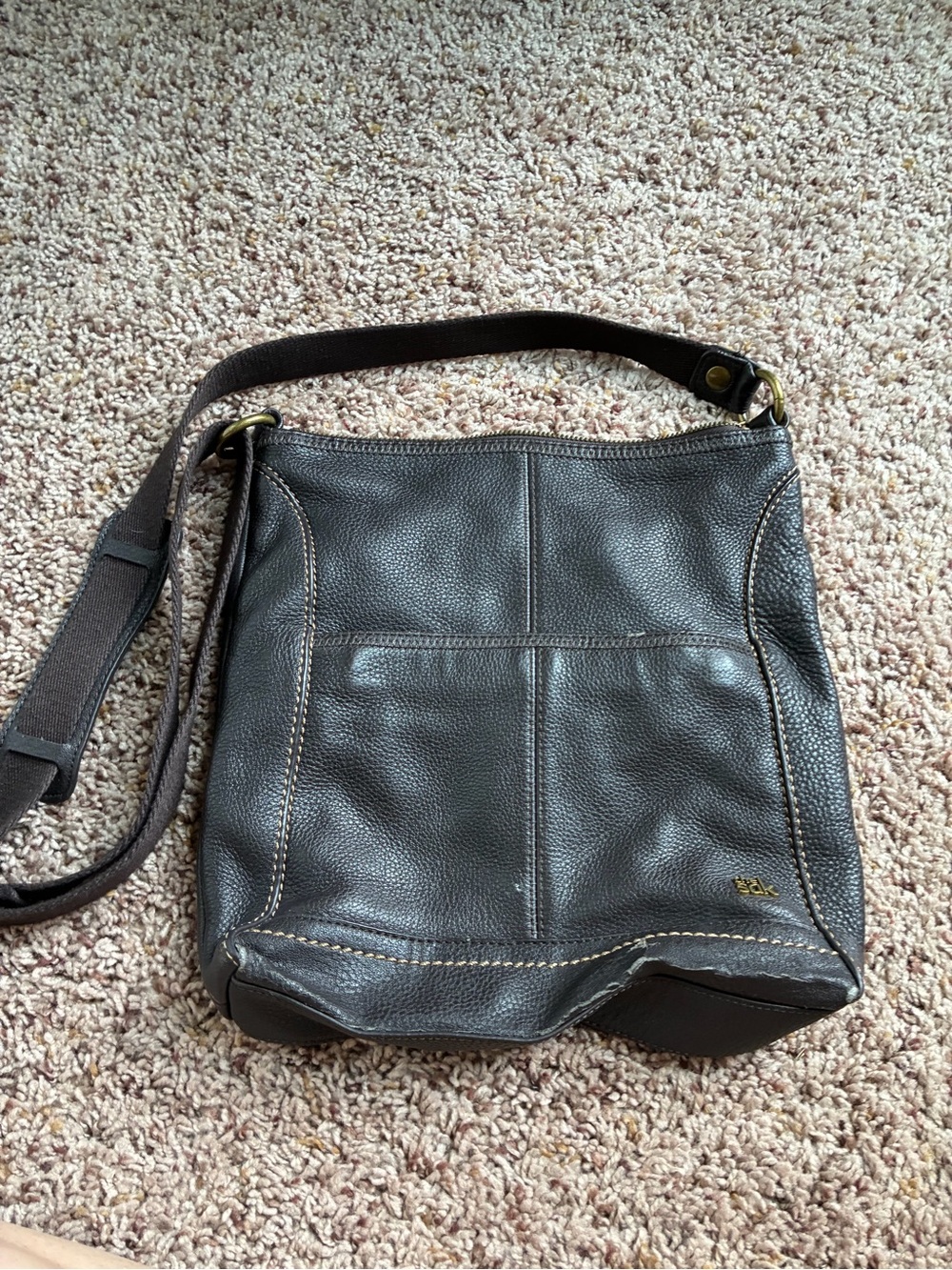 The Sak Dark Brown Pebbled Leather Crossbody Shoulder Bag